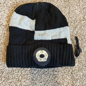 Black and Light Gray LED Knit, Fleece Lined Beanie Hat